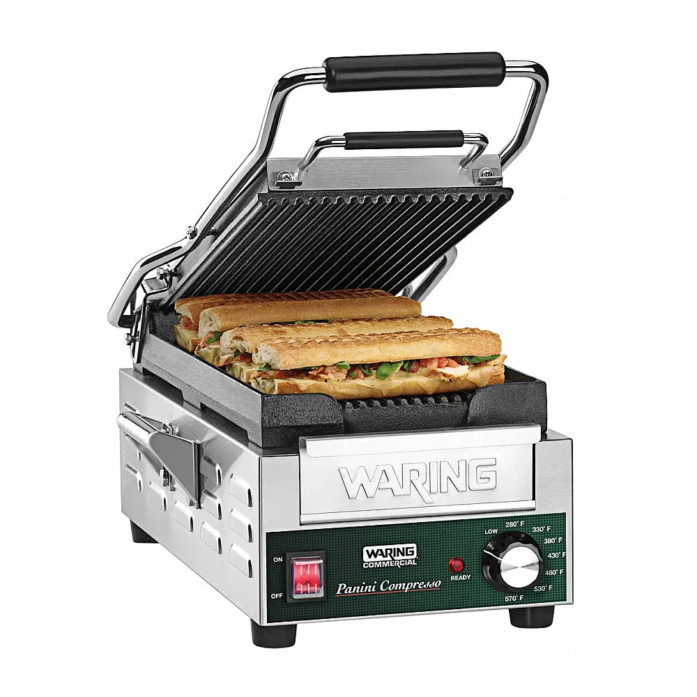 Waring WPG200 Grelha Panini Compresso Slimline Ranhurada 110V 1800W 20x37 cm