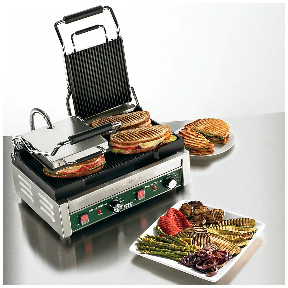 Grelha Panini Waring WPG300 Grooved Top & Bottom Inox 240V 3120W 43x23.5 cm