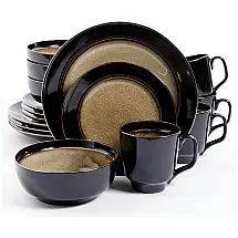 Aparelho de Jantar com 16 Peças em Cerâmica e Esmalte Reativo, Gibson Home Bella, Bege Taupe