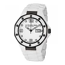 Relógio Aviador Apocalipse Noir 154 43mm com Mostrador Branco e Fivela de Pulseira de Cerâmica Branca da Stuhrling.