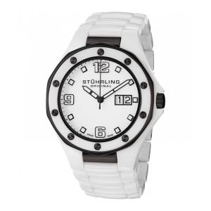 Relógio Aviador Apocalipse Noir 154 43mm com Mostrador Branco e Fivela de Pulseira de Cerâmica Branca da Stuhrling.