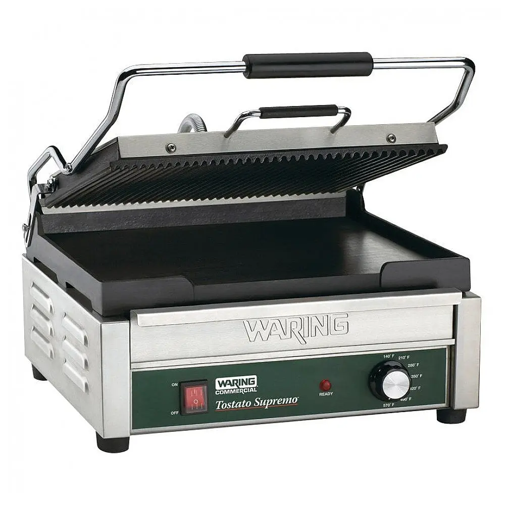 Waring WDG250 Grelha Panini Ranhurada Superior Lisa Inferior 110V 1800W 37x28 cm