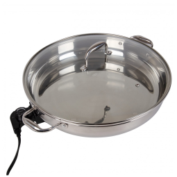 Frigideira Elétrica XL 40 cm CucinaPro 1810 em Inox c/ Tampa de Vidro e Alça, Redonda c/ Sonda de Temperatura Ajustável