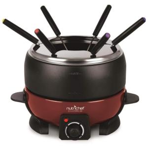 Panela de Fondue Elétrica 1,8 L 6 Garfos, NUTRICHEF PKFNMK23, Vermelho