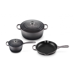Conjunto de Panelas e Frigideiras Antiaderentes de Ferro Fundido Esmaltado, 5 Peças, LE CREUSET MS1605 7FSS, Preto
