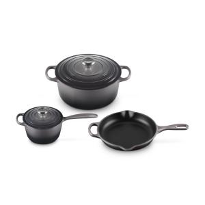 Conjunto de Panelas e Frigideiras Antiaderentes de Ferro Fundido Esmaltado, 5 Peças, LE CREUSET MS1605 7FSS, Preto