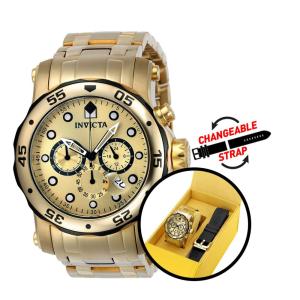 Relógio Masculino Invicta Pro Diver com Pulseira Intercambiável, Dourado 23670