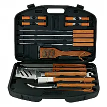 Kit Churrasco na Grelha 18 Peças de Aço Inoxidável com Estojo de zenamento, MR. BAR B Q 94001X, Marrom