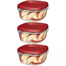 Rubbermaid Potes para Alimentos, 1.2 L, Quadrado 3 Unidades, Vermelho