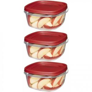 Rubbermaid Potes para Alimentos, 1.2 L, Quadrado 3 Unidades, Vermelho