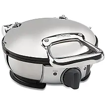 Máquina de waffles redonda clássica em aço inoxidável totalmente revestida com 7 configurações de escurecimento, 4 seções, prata
