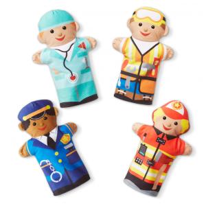 Kit 4 Fantoches de Mão, Tema Trabalhador da Construção Civil, Médico, Policial e Bombeiro para Crianças Acima de 2 Anos, Melissa & Doug