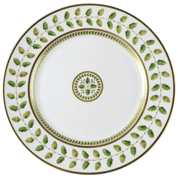 Prato Raso para Jantar, Elegância e Praticidade em Sua Mesa com Formato Redondo e Material de Porcelana Premium, Bernardaud, Branco e Verde