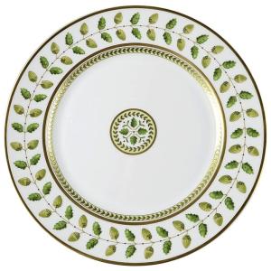 Prato Raso para Jantar, Elegância e Praticidade em Sua Mesa com Formato Redondo e Material de Porcelana Premium, Bernardaud, Branco e Verde