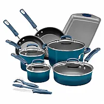Conjunto de Panelas e Frigideiras Antiaderentes com Espátulas e Formas, 14 Peças, RACHAEL RAY 17638, Azul