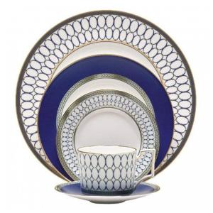 Conjunto de Aparelho de Jantar em Alta Qualidade e Elegância com 5 Peças e Material de Porcelana, Wedgwood, Branco e Azul