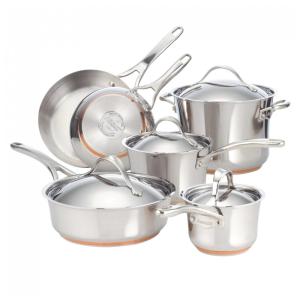 Conjunto de Panelas e Frigideiras Antiaderentes em Aço Inoxidável, 10 Peças, ANOLON 75818, Prateado