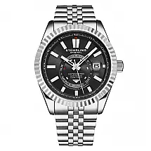 Relógio Automático Datemaster Swiss 1020 42mm com Mostrador Preto e Pulseira Prateada - Stuhrling.
