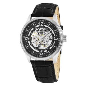 Relógio Stuhrling Denmark 730 Automático 42mm - Mostrador Preto, Pulseira de Couro Preto e Fivela Tang em Prata.