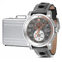 Conjunto Masculino Invicta Racing 46mm Branco e Cinza com Maleta de Alumínio para Relógios Invicta 18 Slots, Prateado B20240101