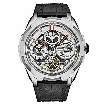 Navegador Dual Time 46mm com Mostrador Prateado e Pulseira Preta - Stuhrling
