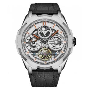 Navegador Dual Time 46mm com Mostrador Prateado e Pulseira Preta - Stuhrling