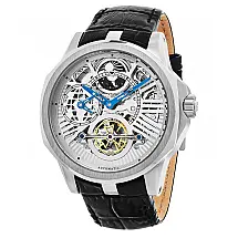 Relógio Reserva Especial 432 Automático com Mostrador Prateado, Pulseira de Couro Preta e Fivela Tang - Stuhrling 45mm Prata