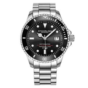 Relógio Automático Stuhrling Depthmaster 42mm, Mostrador Preto, Pulseira Aço Inoxidável Prateado