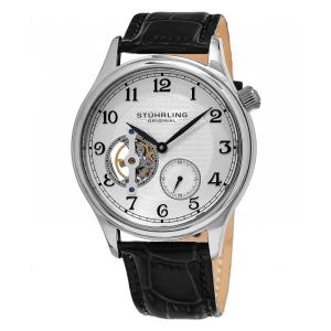 Relógio Stuhrling Classique 983 com corda manual, mostrador prateado e pulseira de couro preta - Prata