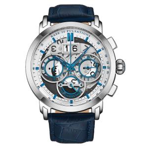 Relgio Imperia 4030 Crongrafo 47mm Mostrador Prateado e Pulseira de Couro Azul Stuhrling
