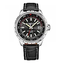 Relógio Global Voyager 1014 GMT 42mm - Preto Azeviche, Stuhrling: Cronômetro Mundial e Estilo Sofisticado.