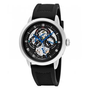 Relógio Delphi Odyssey 735 Automático 44mm com Mostrador Preto e Pulseira de Borracha - Prata e Fivela Tang