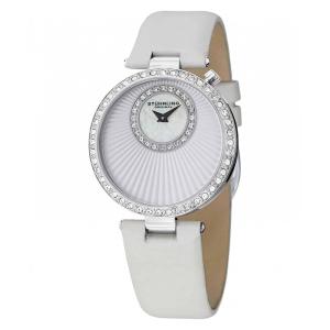 Relógio Stuhrling Radiância 597 com pulseira de couro branco e mostrador branco de 34mm em prata.
