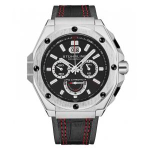 Relógio APO Chrono X 1018: Mostrador Preto, Pulseira e Moldura Preta e Prateada de 44mm - Stuhrling.