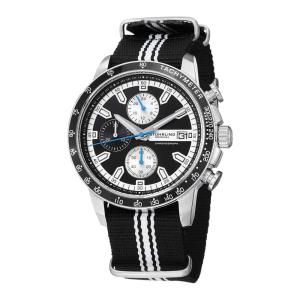 Relógio Stuhrling Cronógrafo 44mm com Mostrador Preto e Pulseira de Lona Preta.