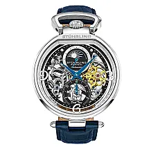 Relgio Automtico Modena 889 - Mostrador Preto, Pulseira Azul em Couro e Fivela Prateada - Stuhrling de 46mm