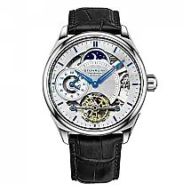 Relógio Stuhrling Presidia 943A Automático 42mm Mostrador Prateado Pulseira Couro Preta