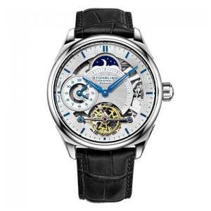 Relógio Stuhrling Presidia 943A Automático 42mm Mostrador Prateado Pulseira Couro Preta