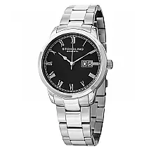 Relógio de pulso Cuvete Panache Elite 831B 40mm com mostrador preto e pulseira de aço inoxidável. Elegância clássica em prata.
