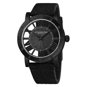Relógio Stuhrling Winchester 881B com 42mm de diâmetro, mostrador preto e pulseira de couro preta