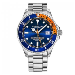 Relógio Automático Stuhrling Depthmaster Heritage 42mm Azul, Pulseira Aço Inoxidável Prateado