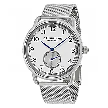 Relogio Stuhrling Classique 207M 40mm Mostrador Branco e Pulseira de Aco Inoxidavel Prateada