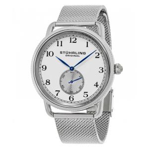 Relogio Stuhrling Classique 207M 40mm Mostrador Branco e Pulseira de Aco Inoxidavel Prateada