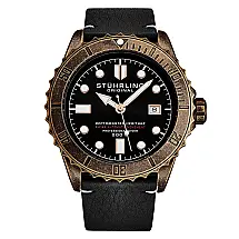 Relogio Automatico Swiss Depthmaster Heritage 1003 44MM, Mostrador Preto e Cobre, Pulseira de Couro Preto Stuhrling.