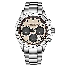 Relgio de pulso crongrafo ltima 3960 de 42mm, mostrador champanhe, pulseira de prata, Stuhrling