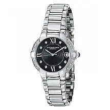 Relógio Condessa Elite 338L 33mm com mostrador preto e pulseira de aço inox prateado, da marca Stuhrling.