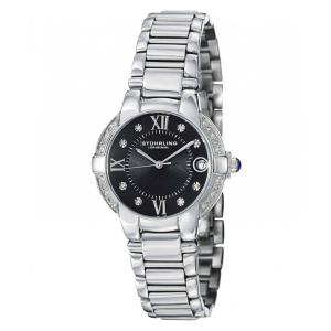 Relógio Condessa Elite 338L 33mm com mostrador preto e pulseira de aço inox prateado, da marca Stuhrling.