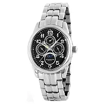 Calendário Aviador Pro 173B 38mm com Mostrador Preto e Pulseira de Aço Inoxidável Prateado - Stuhrling