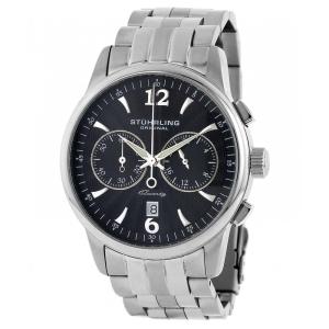 Relógio Aristocrata Elite 186B 43mm com Mostrador Preto e Pulseira de Aço Inoxidável - Stuhrling