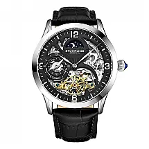 Relógio Stuhrling Reserve 3921 Automático 44mm Mostrador Preto Pulseira Couro Preto Fivela Prata